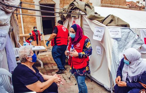 Lebanese Red Cross volunteers in Beirut provide humanitarian assistance to people living through multiple crises (Beirut Port explosion, COVID-19, political and economic crisis) in January 2021