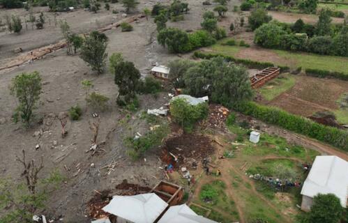 An aerial view of damage caused by flash flooding in Tanzania.