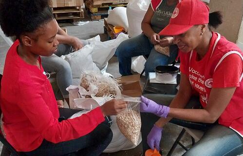 Jamaica Red Cross volunteers prepare relief supplies prior to Hurricane Beryl's landfall