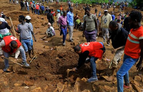 Ethiopian Red Cross Society volunteers providing assistance after landslides in July 2024.
