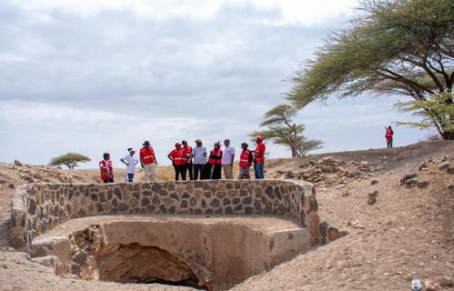 Kenya Red Cross inspects dried up community well.