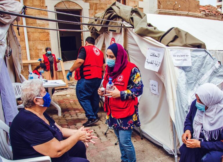 Lebanese Red Cross volunteers in Beirut provide humanitarian assistance to people living through multiple crises (Beirut Port explosion, COVID-19, political and economic crisis) in January 2021