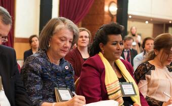 Members of the IFRC Governing Board gather for a meeting in Geneva in 2018