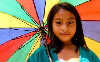A girl attends a hygiene promotion exercise taught by the Philippine Red Cross in Baganga in 2013