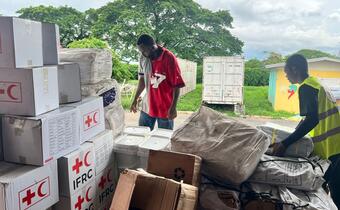 The Jamaica Red Cross prepares pre-positioned relief packages for delivery to communities most affected by Hurricane Melissa.