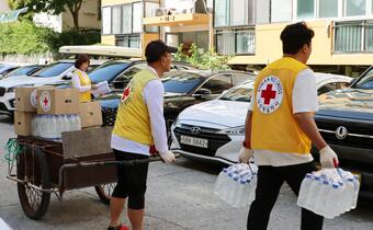 Korean Red Cross volunteers provide vital relief, including water distribution and recovery assistance, to communities in northeast Korea affected by persistent drought. 