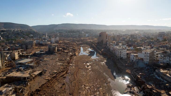 Aerial shot of the devastation brought by Storm Daniel in north-eastern Libya.