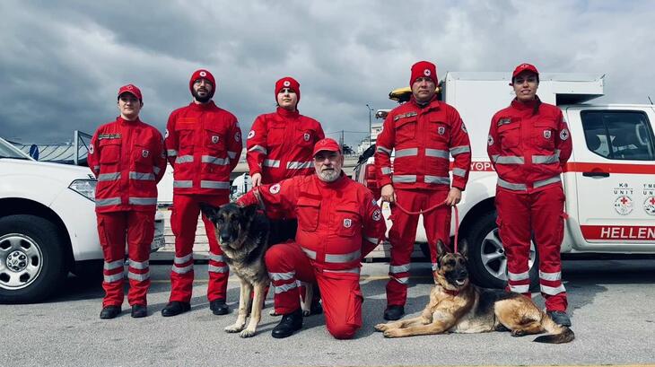 Hellenic Red Cross volunteers, rescuers and psychologists, on the ground in Santorini; they are aiding local communities in response to recent seismic activity in February 2025 